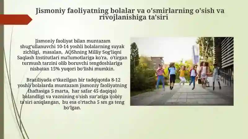 Jismoniy faoliyatning bolalar va o'smirlarning o'sish va rivojlanishiga ta'siri 3
