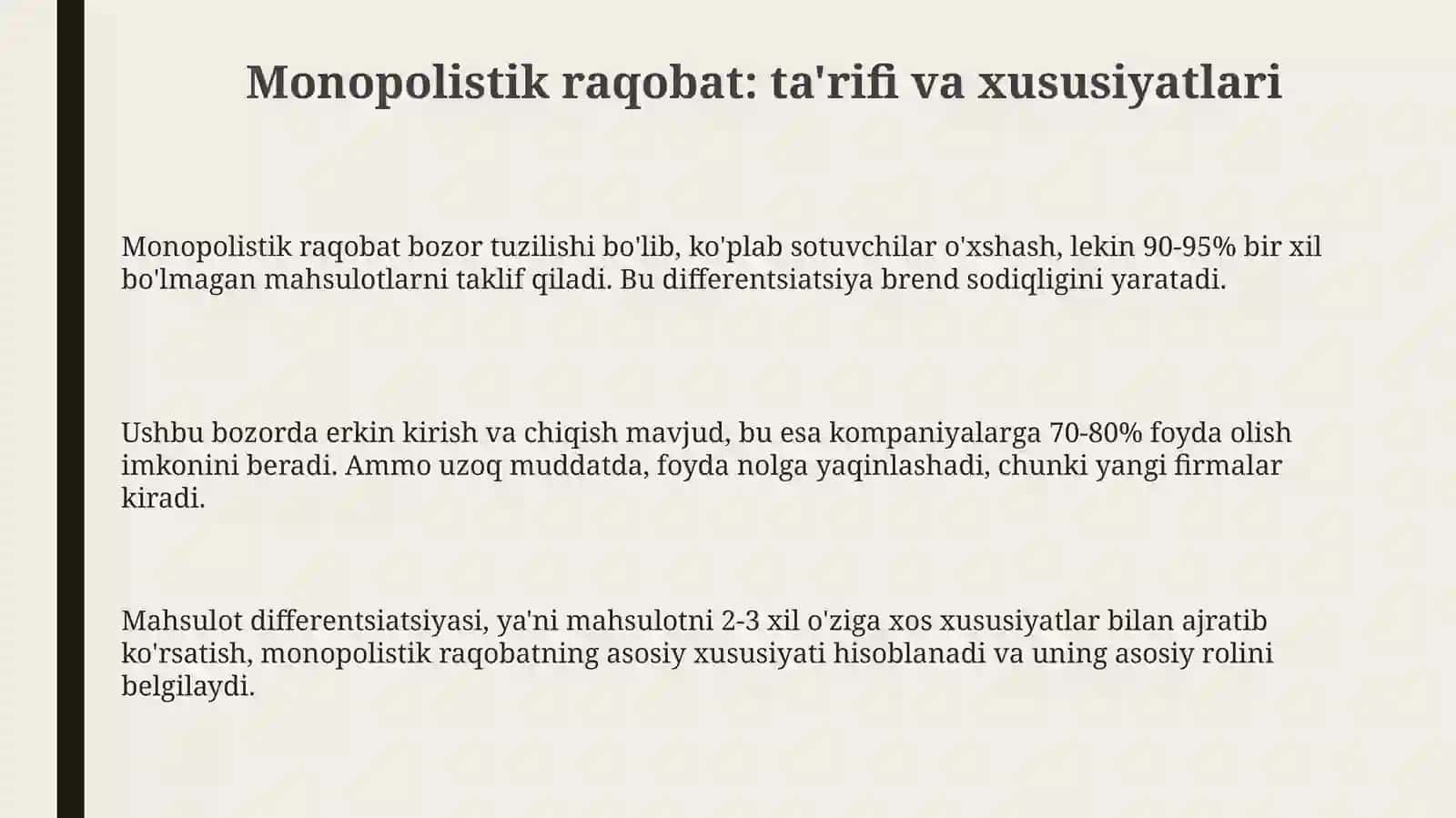 Monopolistik raqobatlashgan bozor muvozanati 3