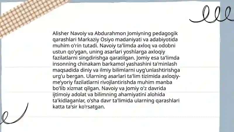 Alisher Navoiy va Abdurahmon Jomiyning pedagogik qarashlari 3