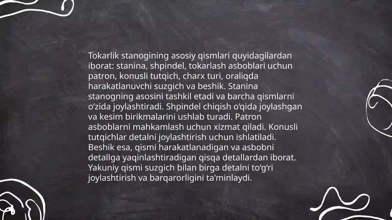 Tokarlik vinqirqish stanogining tuzilishi va vazifasi 3