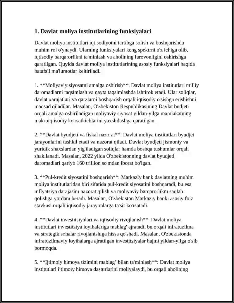 DAVLAT MOLIYA INSITUTLARINING MOLIYA BOZORIDAGI FAOLIYAT VA RO`LI 3