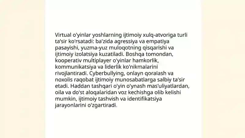 Virtual o'yinlarning yoshlar ongidagi ta'siri 3