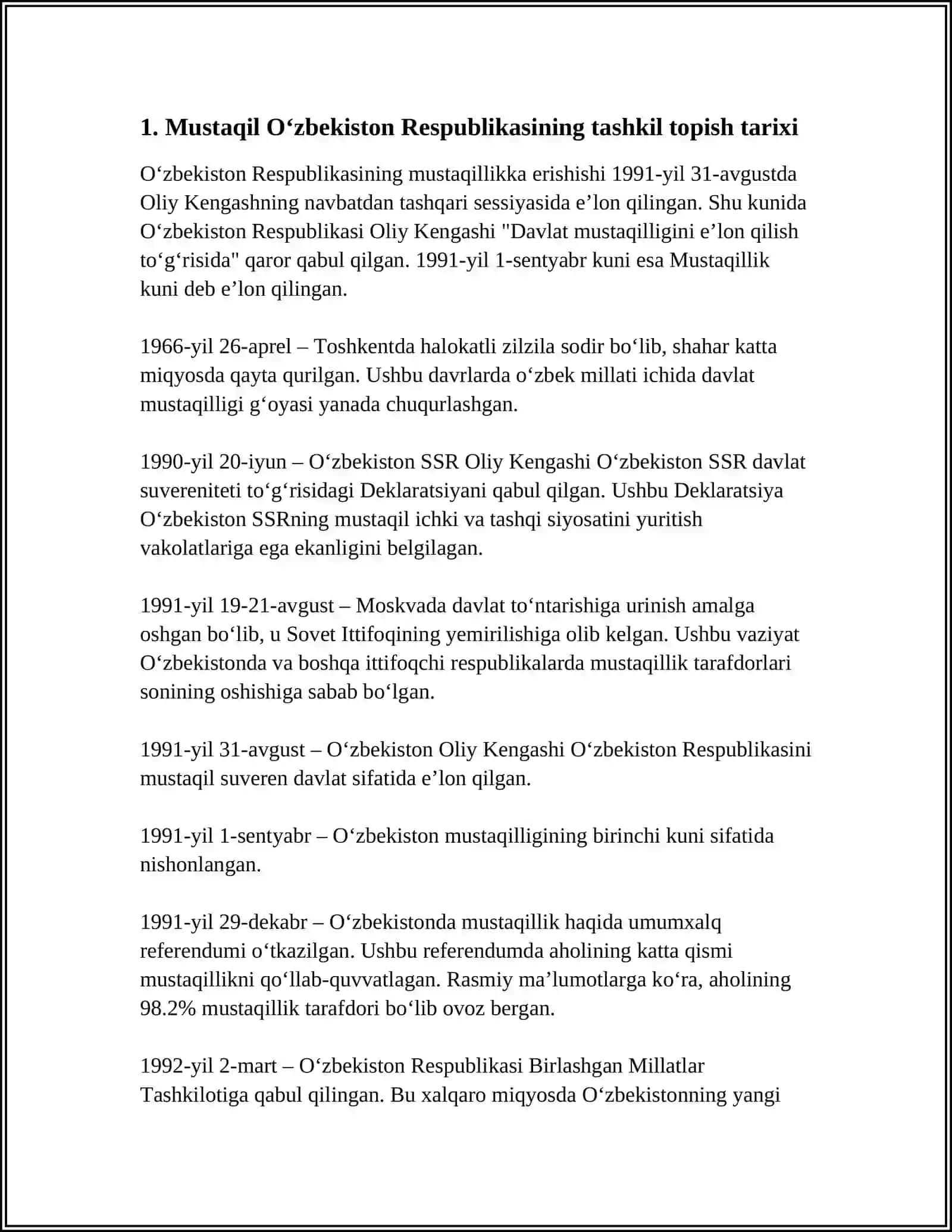 MUSTAQIL UZBEKISTON RESPUBLIKASI TASHKIL TOPISHI VA UNING MUSTAQILIKBTARIX 3