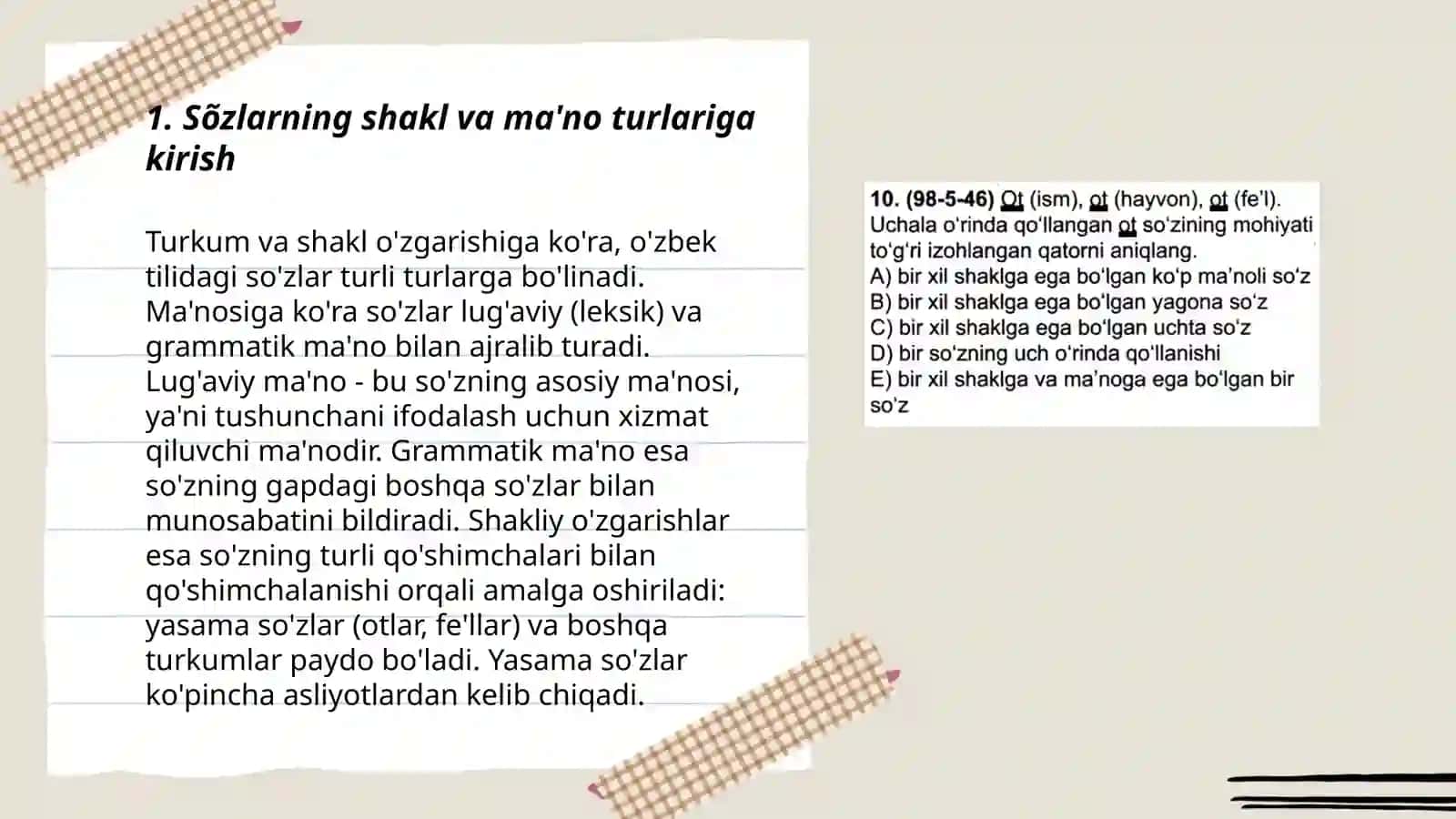 Sõzlarning shakl va mano munosabatiga kõra turlari 3