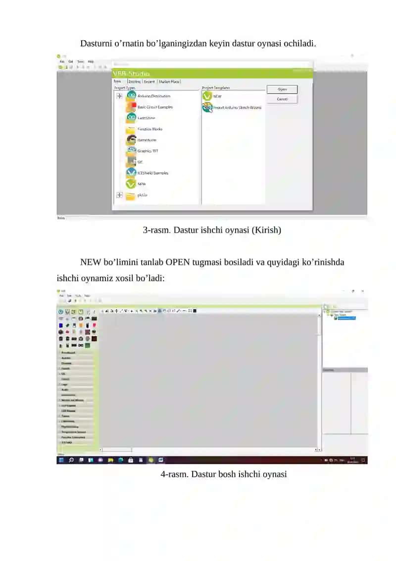 O‘rnatilgan tizimlarni loyihalash vositalari bilan tanishish va ularda ishlashni o‘rganish (Arduino IDE va VBB dasturlari). 3
