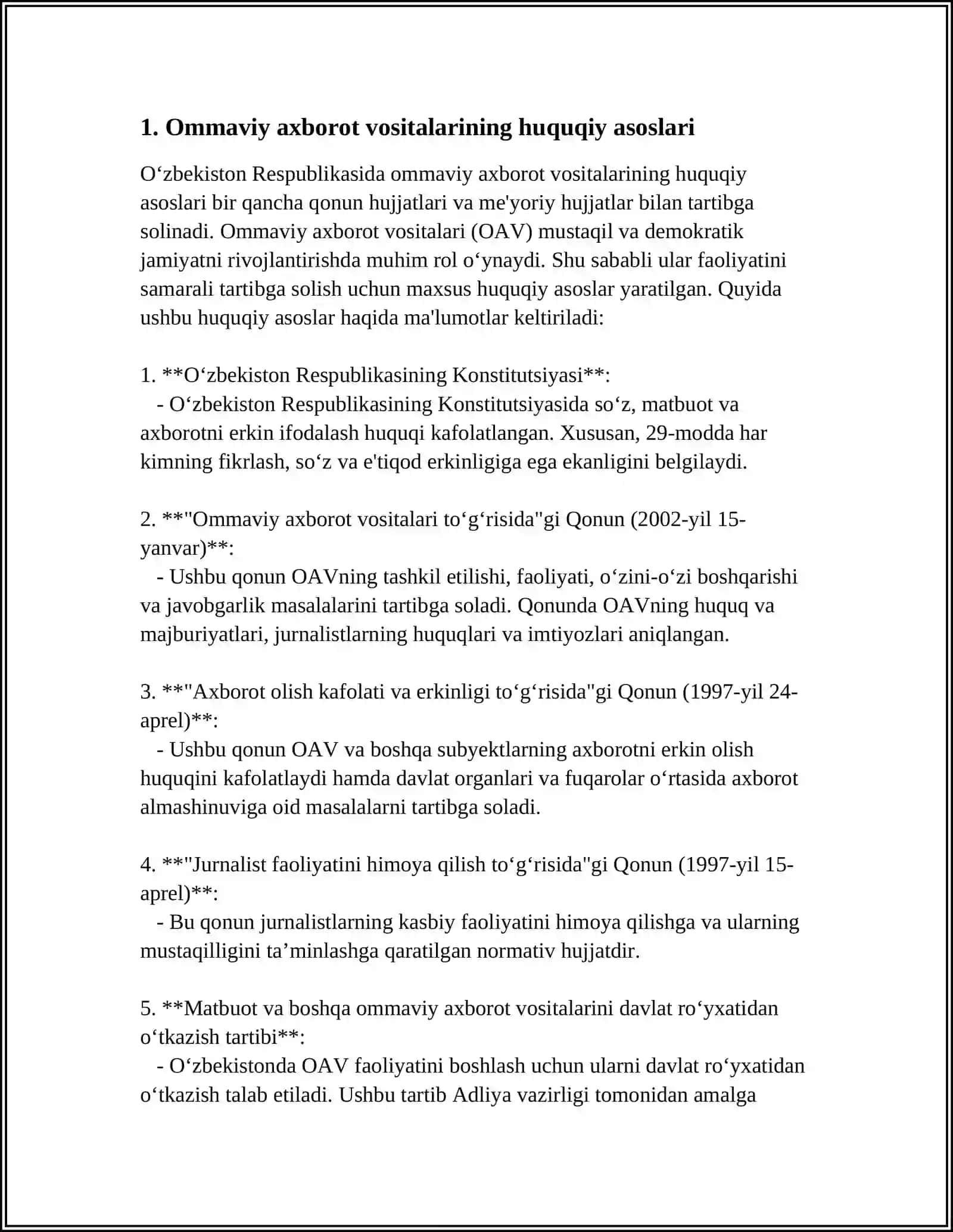 O'ZBEKISTON RESPUBLIKASIDA OMMAVIY AXBOROT VOSITALARINING FAOLIYATI 3