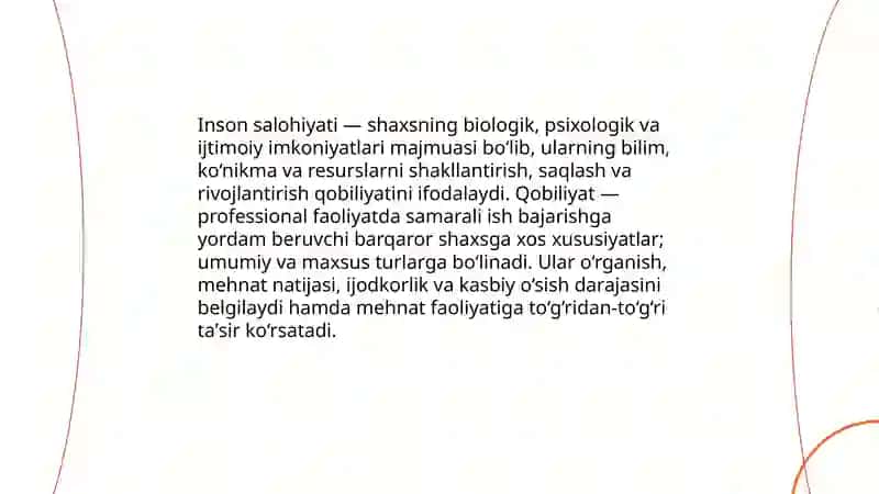 Inson salohiyati va qobilyatlarining mohiyati, ularning mehnat faoliyatiga ta'siri 3