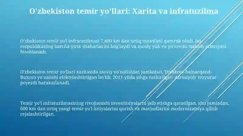 Oʻzbekiston xaritasi va temir yoʻllari 3