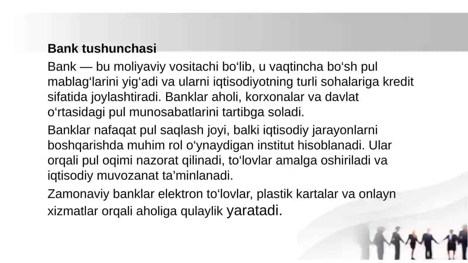 Banklar va ularning bozor iqtisodiyotidagi roli. Pul muomalasi, kredit va banklar 3