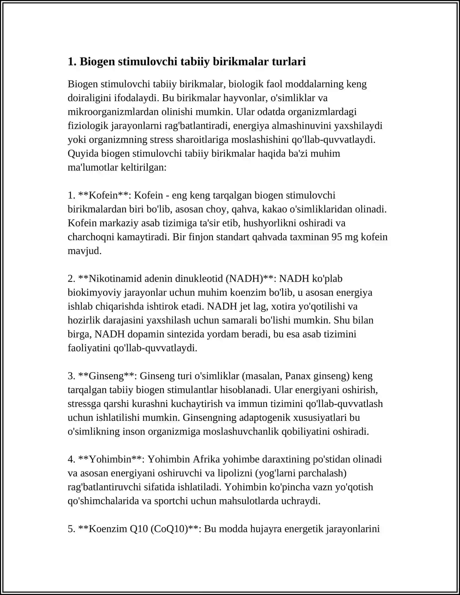 BIOGEN STIMULLOVCHI TA’SIRGA EGA TABIIY BIRIKMALAR HAQIDATUSHUNCHA 3