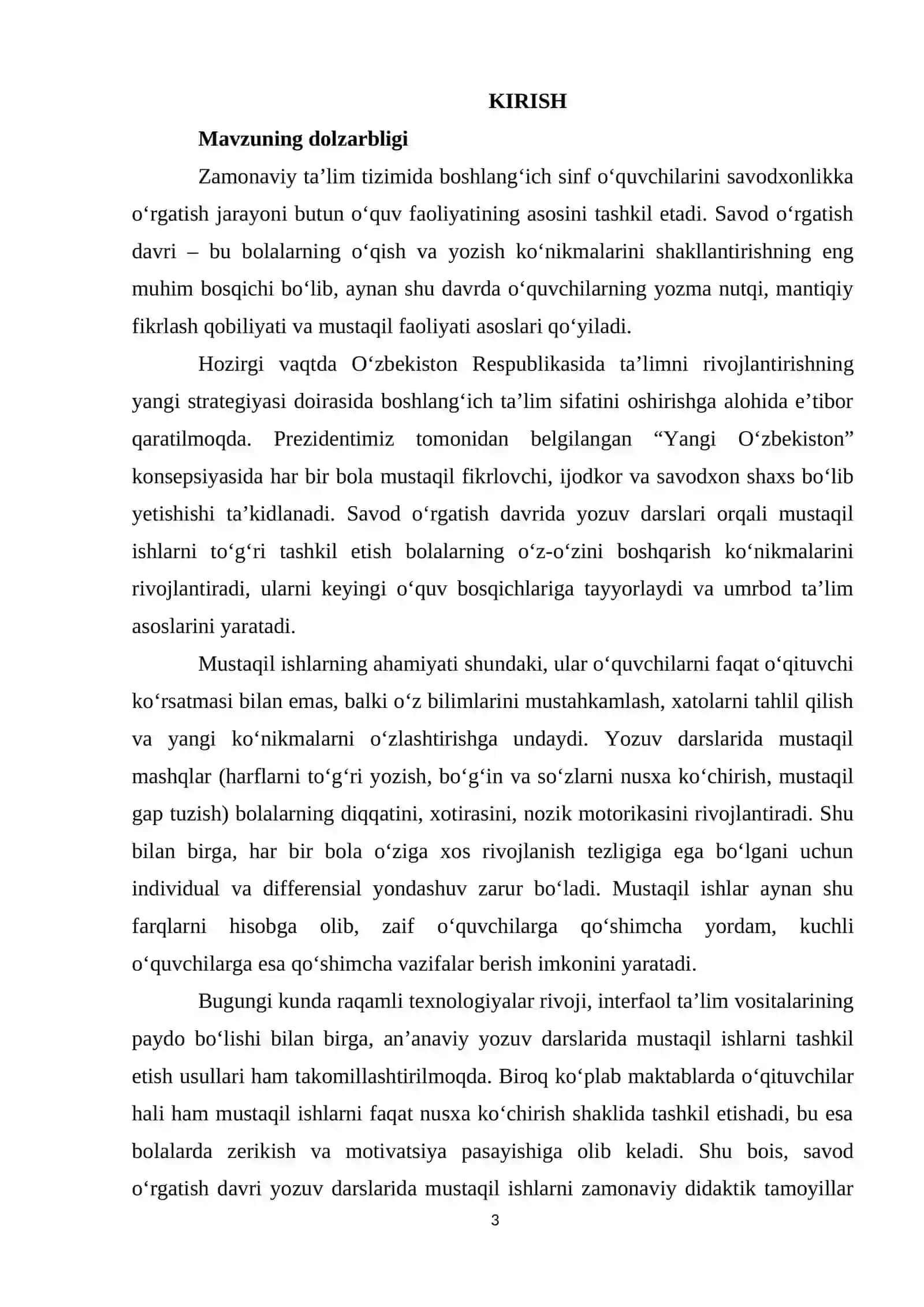 Savod o‘rgatish davri yozuv darslarida mustaqil ishlarni tashkil etish 3