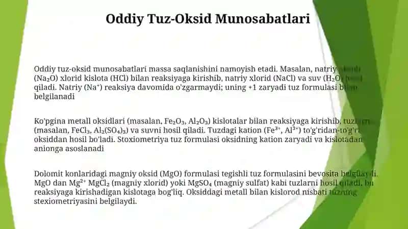 Tuzlar formulalarini tegishli oksidlar formulalari bilan bogʻliqligi 3