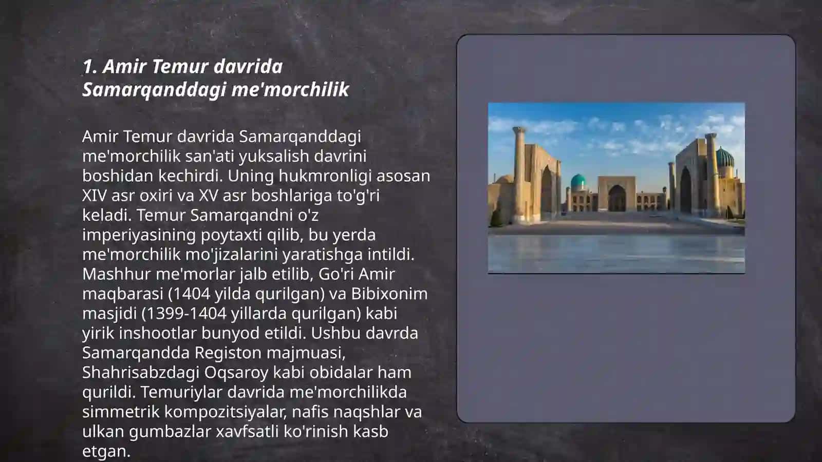 Amir Temur davrida me'morchilik 3