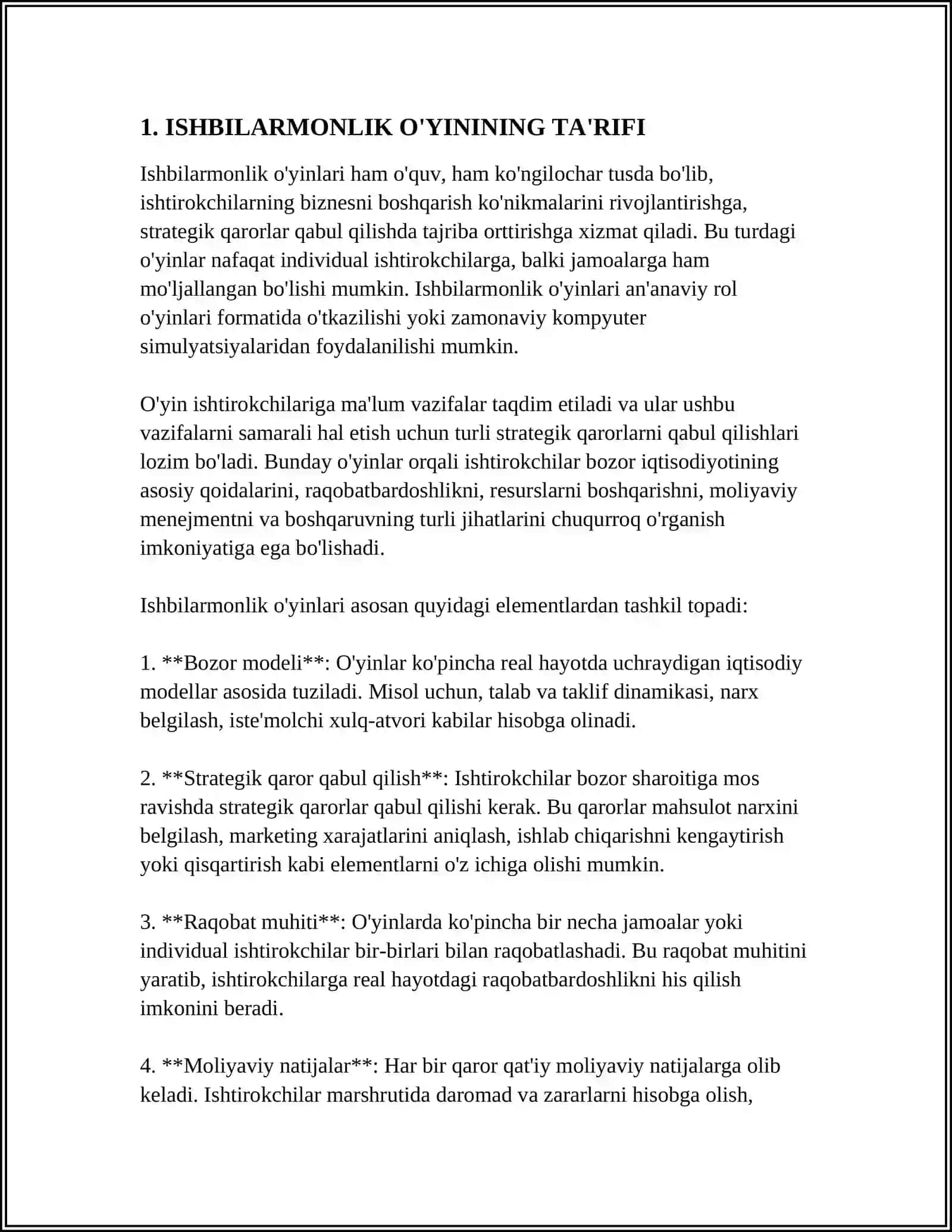 MUSTAQIL ISH Mavzu: ISHBILARMONLIK O'YININI TASHKIL ETISH TEXNOLOGIYASI 3