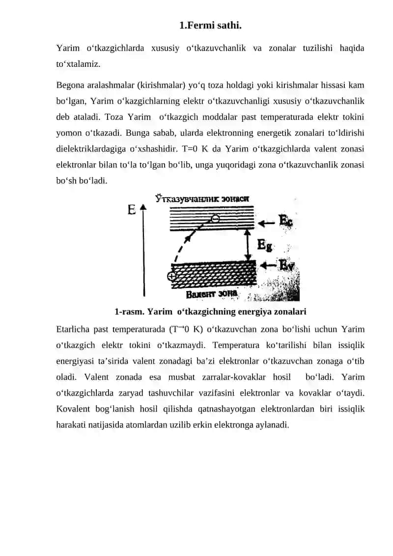 Fermi sathi. Energetik sathlar. Taqiqlangan zona 3