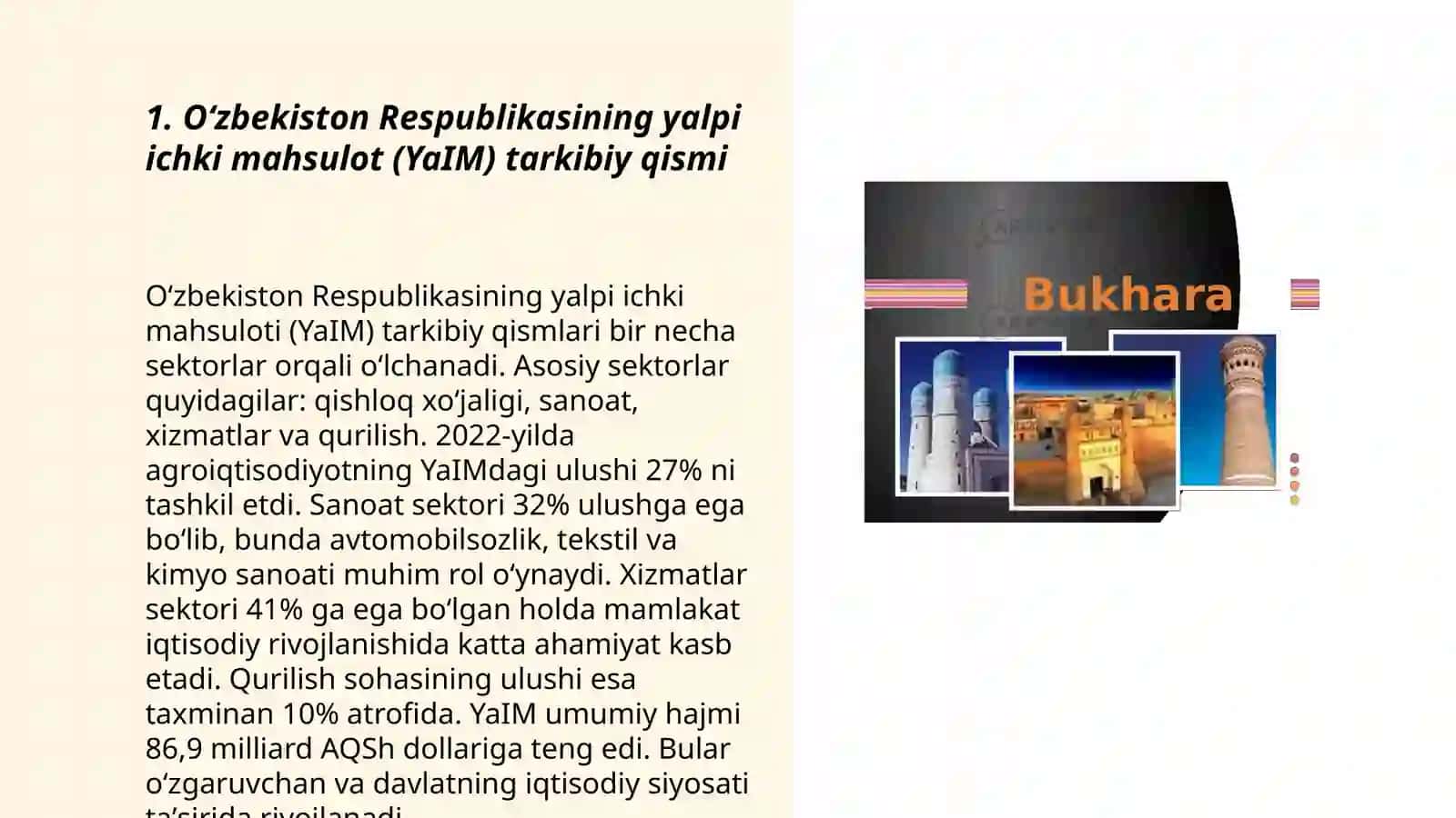 Oʻzbekiston Respublikasining YaIM tarkibidagi oʻzgarishlar tahlili 3