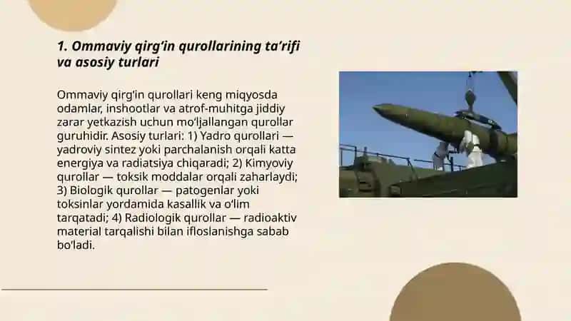 Ommaviy qirg'in qurollar tasnifi.Yadroviy qurollar 3