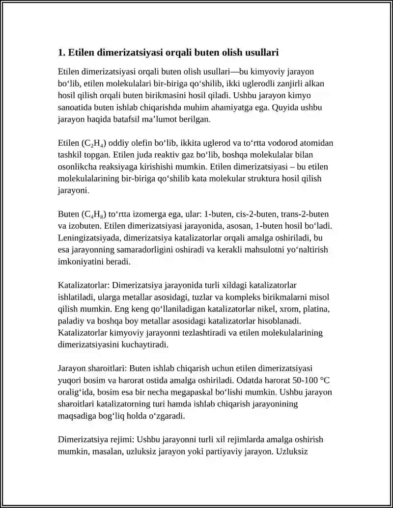 Etilen dimerizatsiyasi orqali buten olish usullari 3