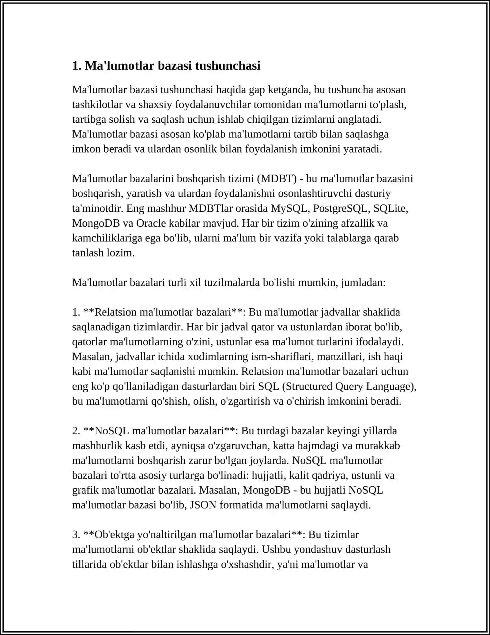 MA'LUMOTLAR BAZASINING MAQSADI, VAZIFALARI VA ASOSIY TUSHUNCHALARI 3