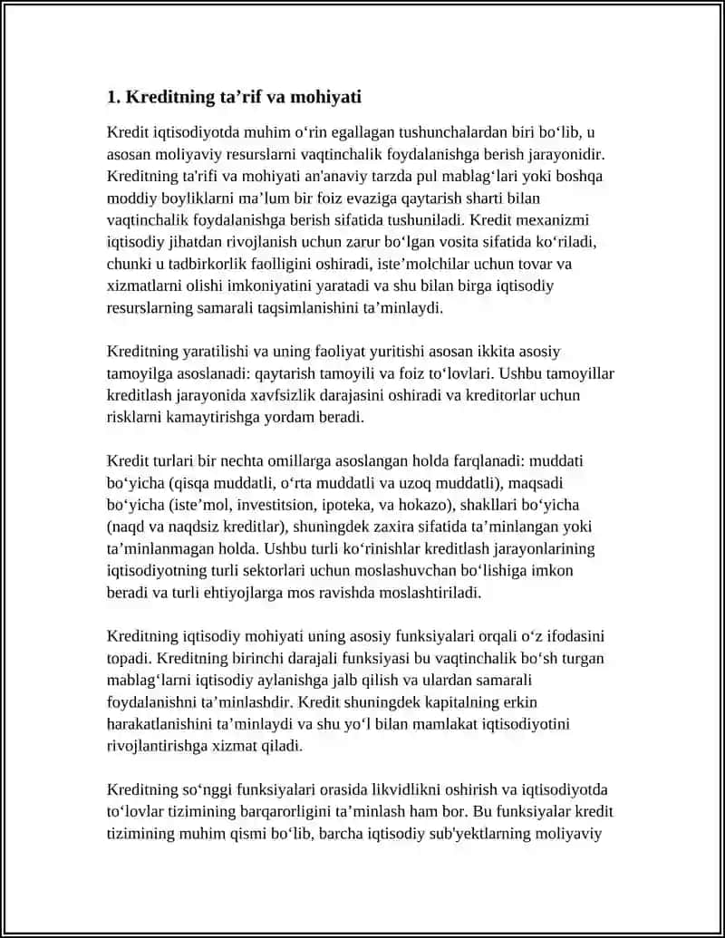KREDITNING ZARURLIGI, FUNKTSIYALARI, TURLARI VA SHAKLLARI 3