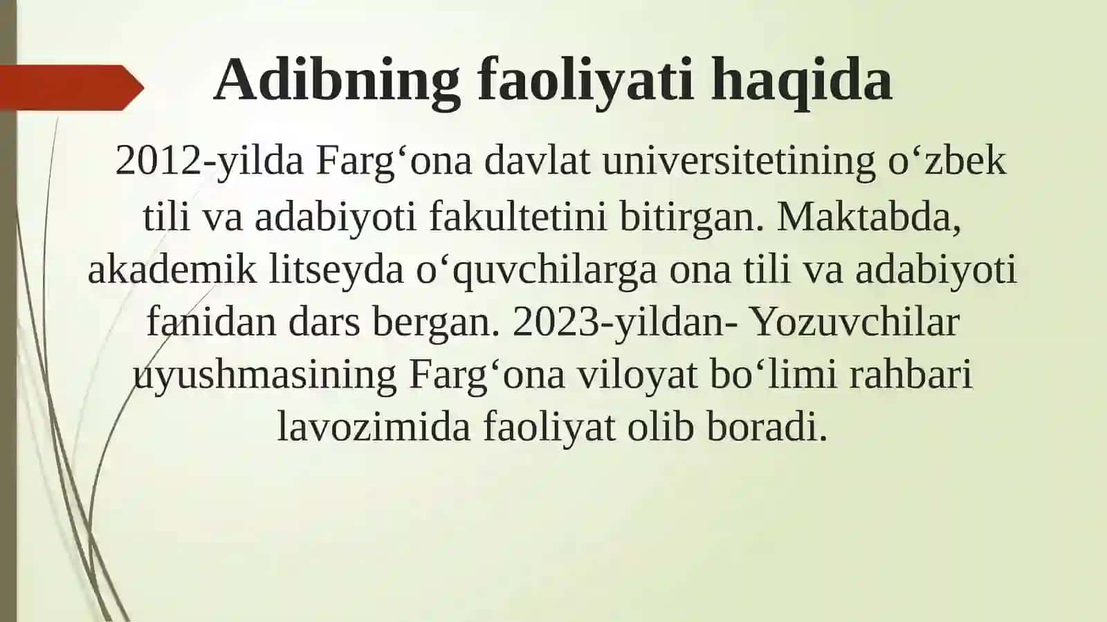 DILSHODA ERGASHEVA “O‘zbekistonda yozuvchilar uyushmasi a’zosi” 3