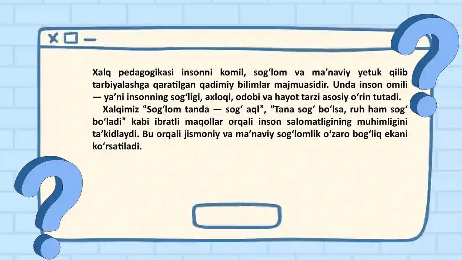 Xalq pedagogikasi fanidan mustaqil ta'lim taqdimoti 3