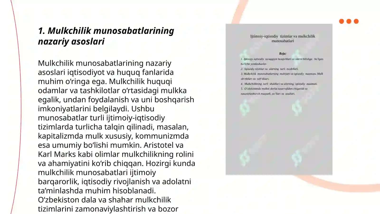 Mulkchilik munosabatlaring mohiyati va ularning huquqiy-iqtisodiy munosabatlari 3