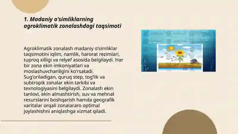Madaniy oʻsimlik va tirik organizmlar olami geografiyasi 3