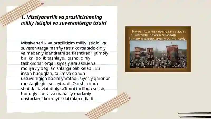 Missiyanerlik va prazilitizimning ijtimoiy siyosiy xafi 3