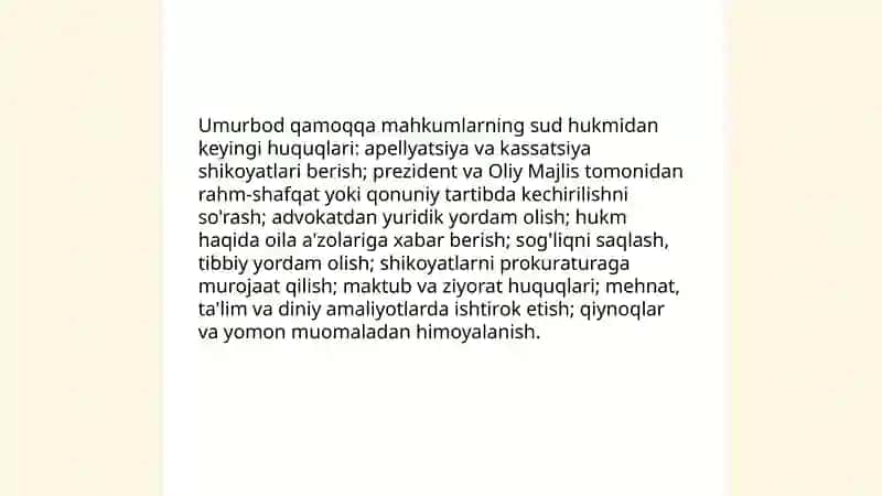 Umurbod ozodlikdan mahrum qilinan mahkumlarning huquqiy holati 3