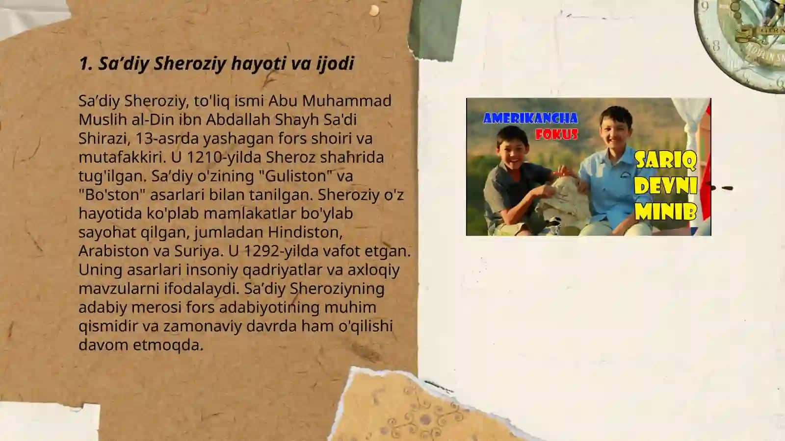 Saʼdiy Sheroziy Guliston asarining Sharq adabiyotida tutgan oʻrni 3