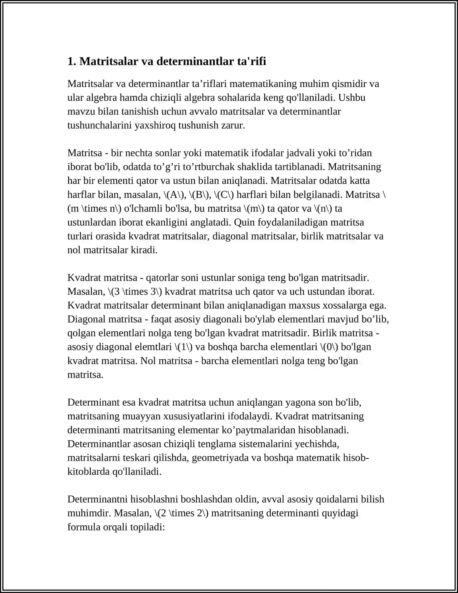 MATRITSA VA DIDRAMENTLARNING TAQRIBIY MASALALARDA QOʻLLANILISHI 3
