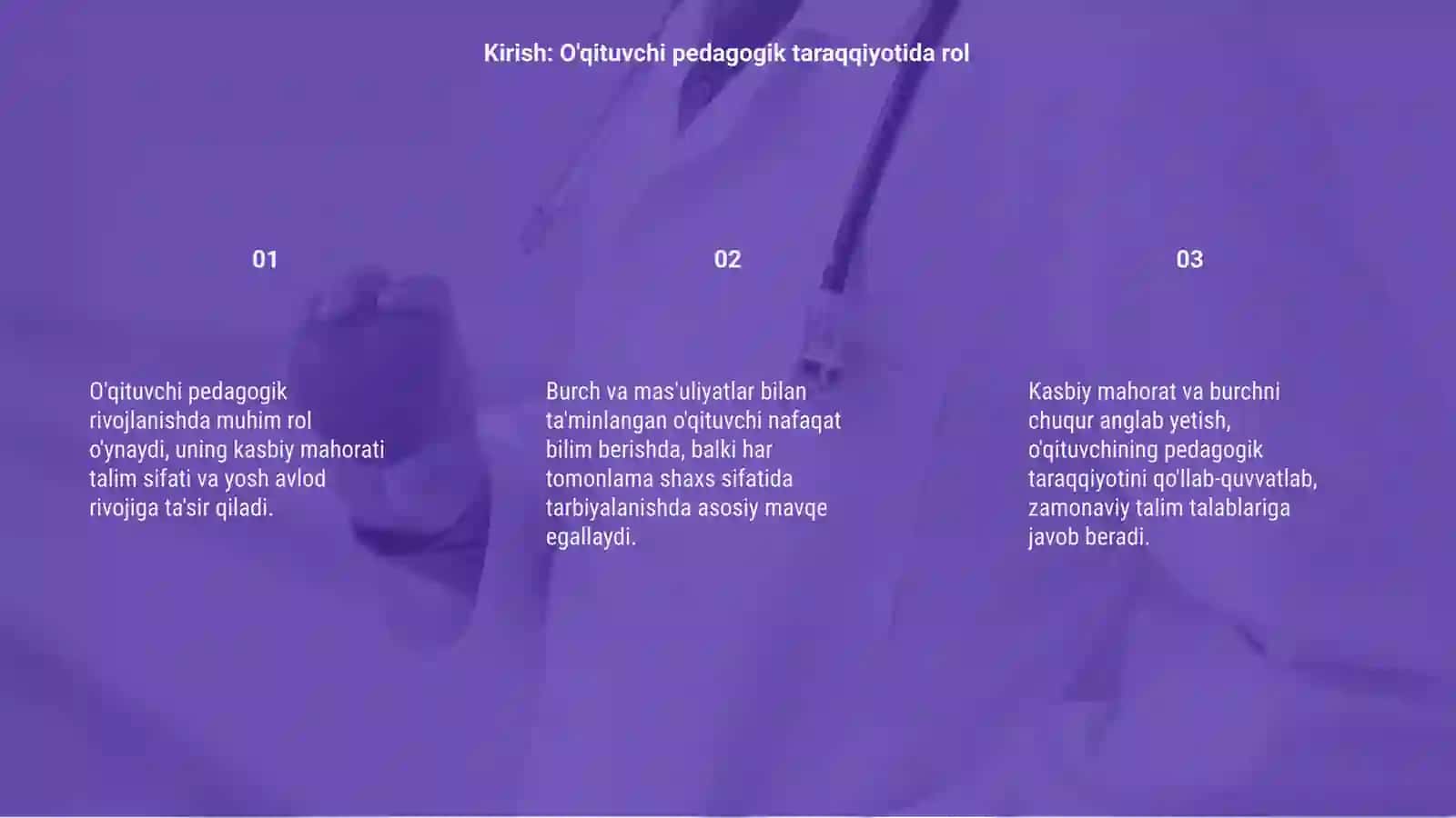 O'qituvchi pedogogik tarqqiyotida ôqituvchining kasbiy mahorati hamda burch va masuliyatlari 3