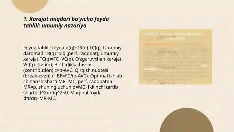 Xarajat miqdori boʻyicha foyda tahlili 3