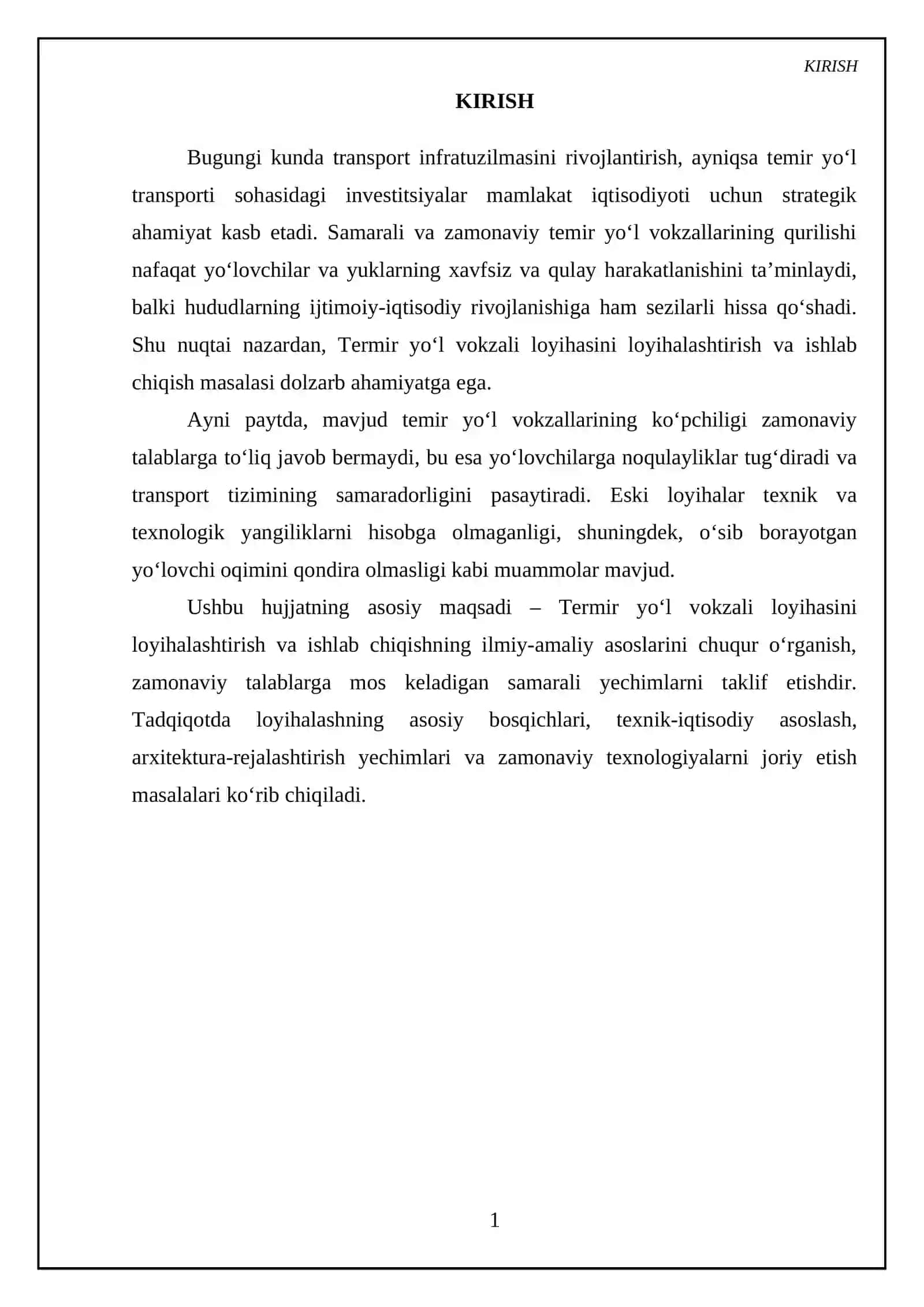 Termir yoʻl vokzali loyihasini loyihalashtirish va ishlab chiqish 3
