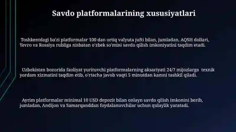 O'zbekiston Respublikasi Valyuta Ayirboshlash Savdo Platformalari 3