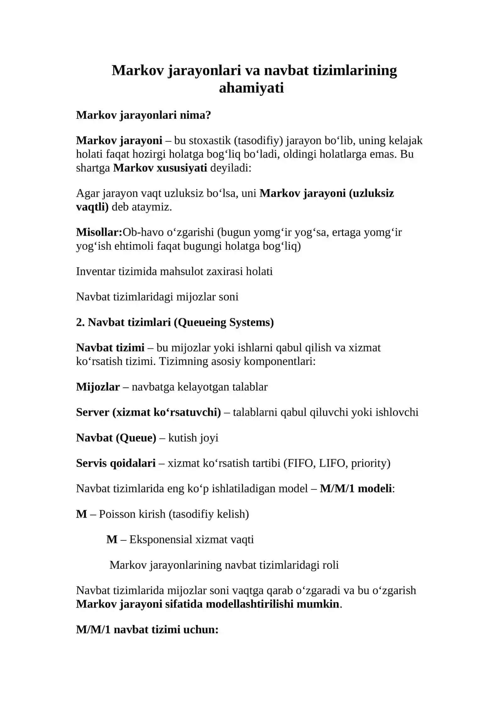 Markov jarayonlari va navbat tizimlarida tatbiqi 3