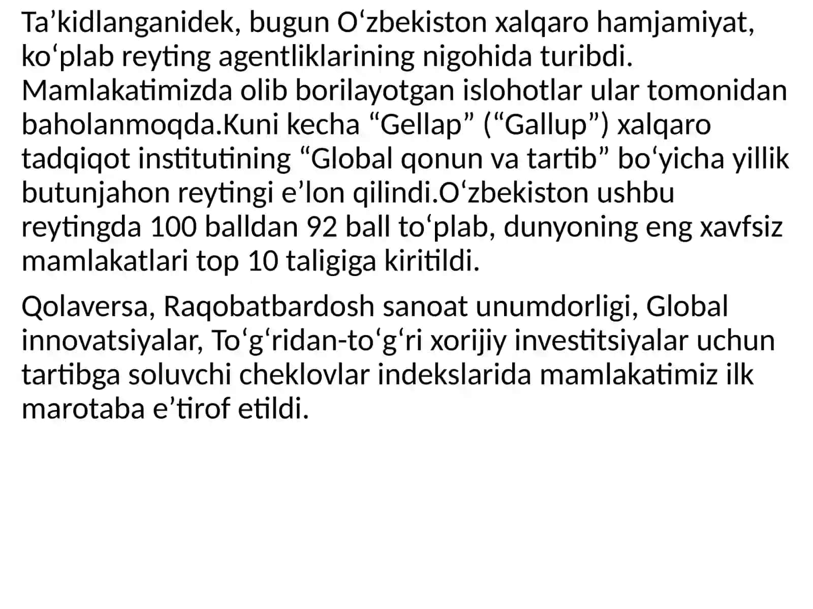 SIYOSIY HUQUQIY SOHADAGI (10TA) USTUVOR XALQARO REYTINGLAR VA ULARGA O’ZBEKISTONNING INTEGRATSIYALASHUVI 3