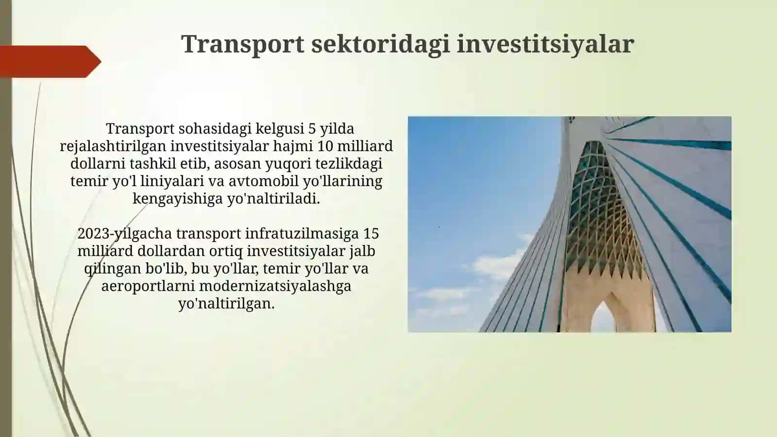 Oʻzbekistonning transport tizimi va transportning turli turlarining 3