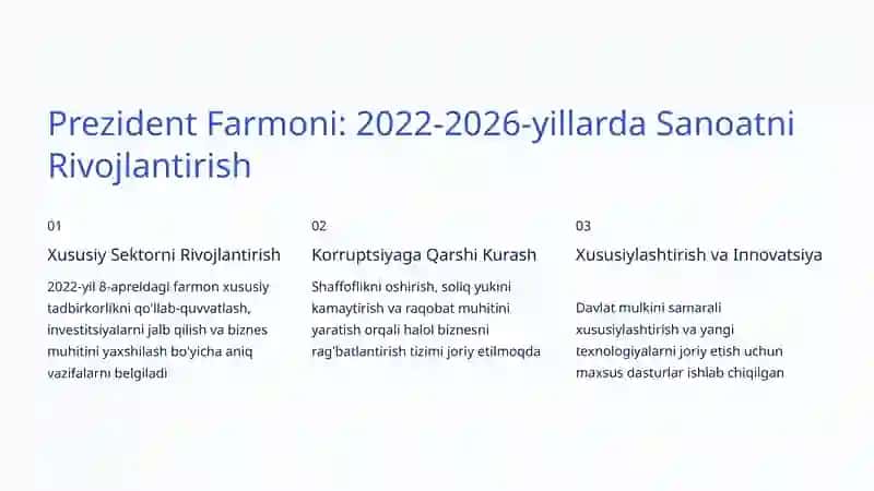 Sanoatni Modernizatsiya Qilish: O'zbekistonning Yangi Iqtisodiy Rivojlanish Yo'li 3