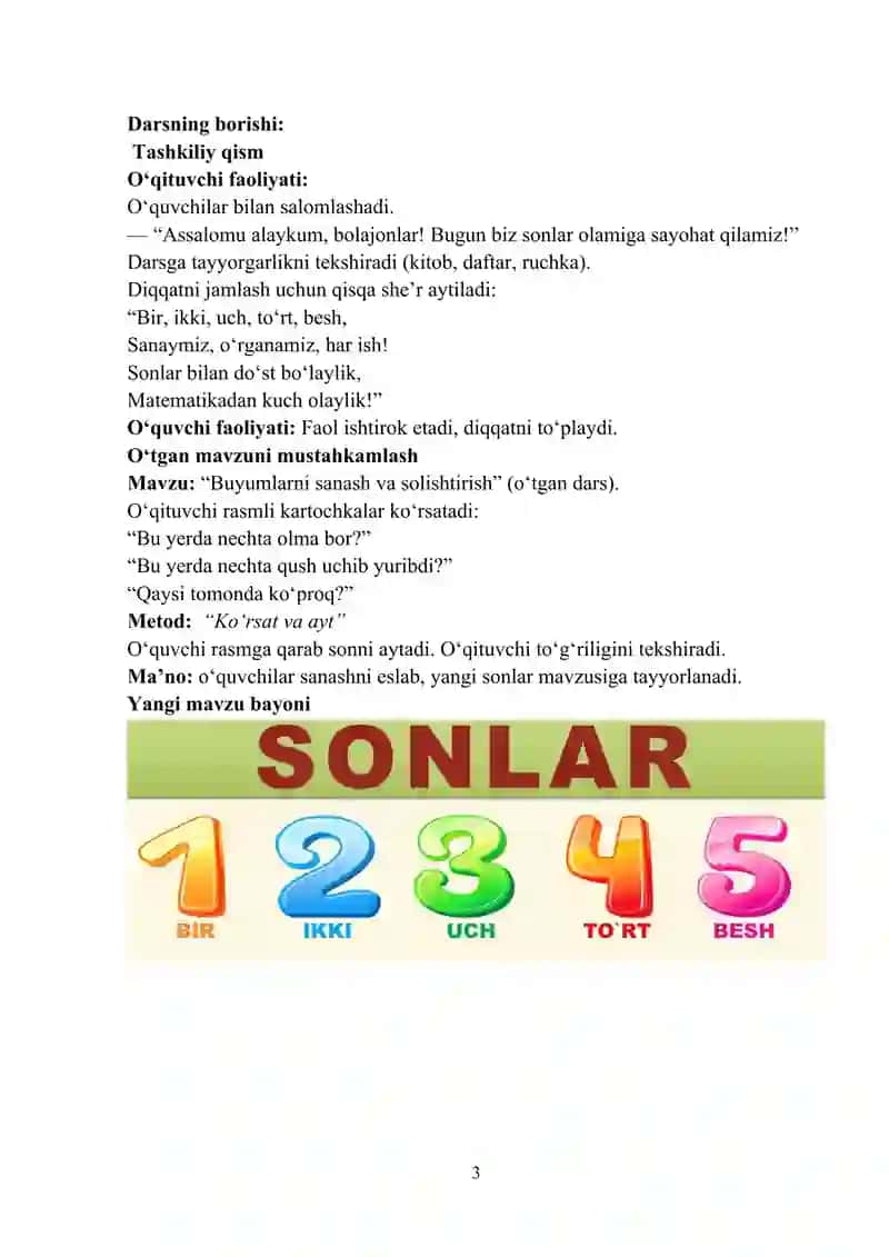 1 dan 5 gacha boʻlgan sonlar 3