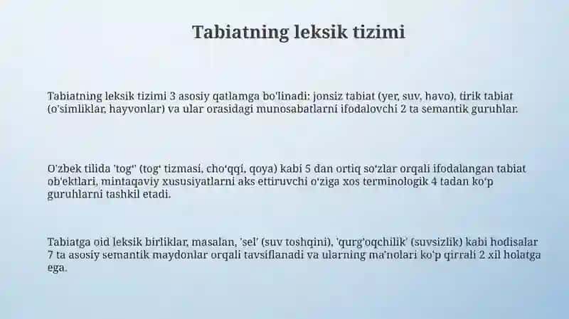 Tabiatning leksik tizimi 3