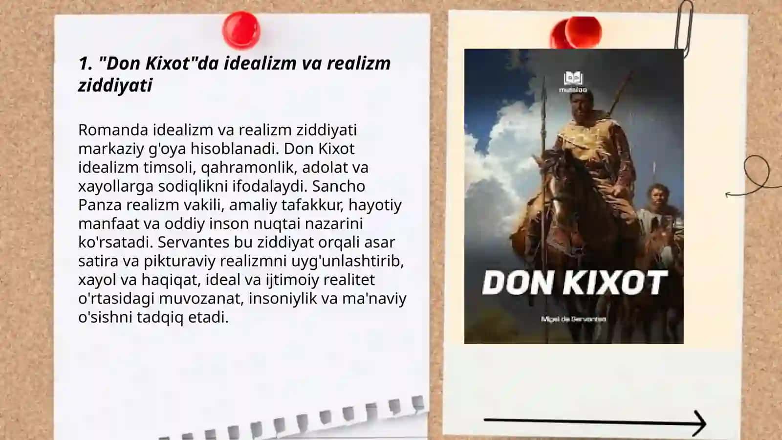 Don Kixotning idealizm va realizm ziddiyati 3