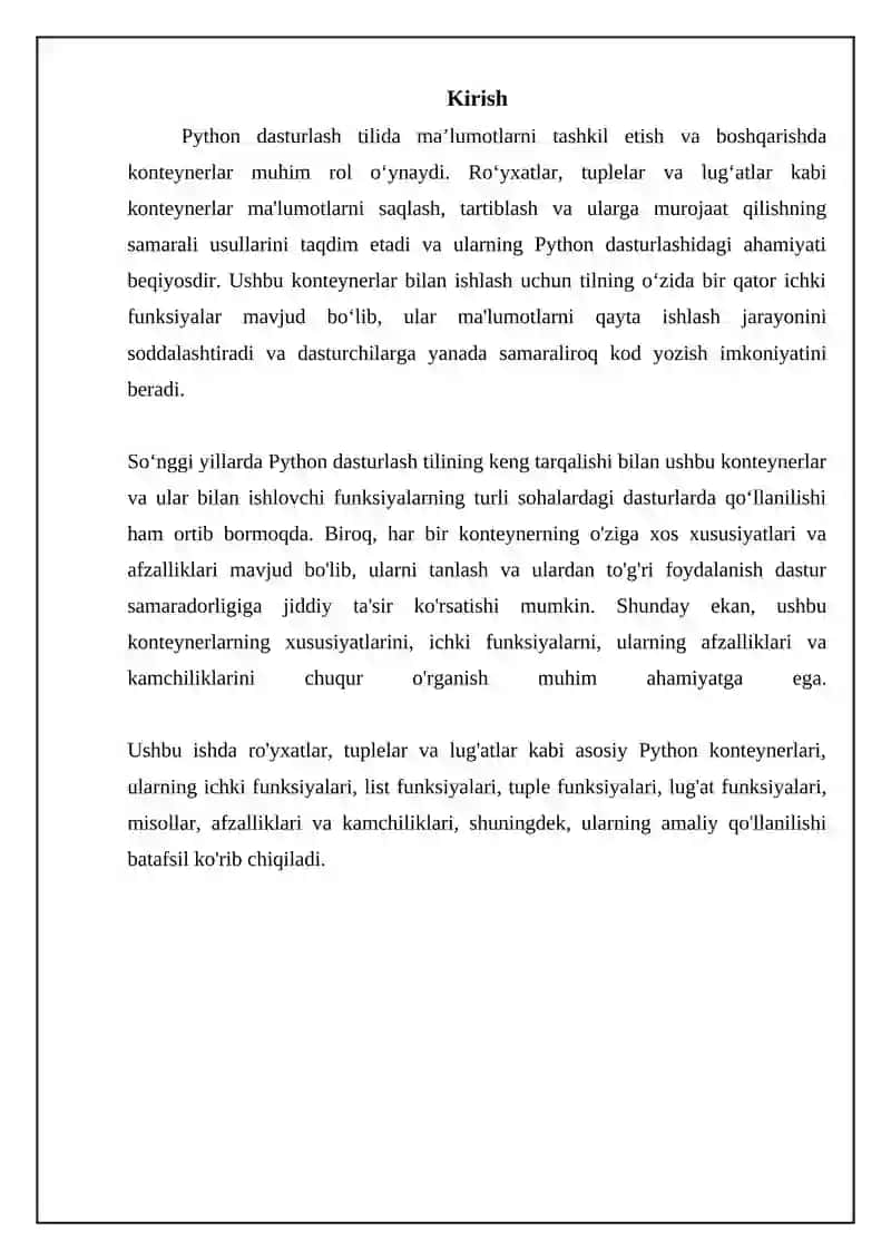 Pythonda konteyner (royxat, toplam, lug`t) lar ular bilan ishlaydigan tayyor funktsiyalar 3