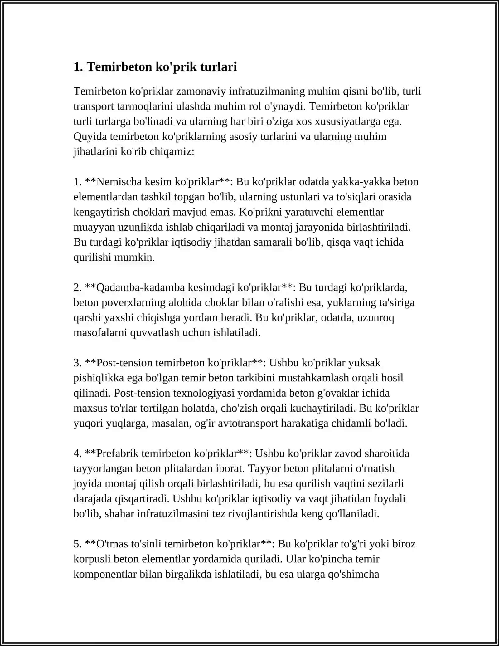 MUSTAQIL ISH Mavzu: TEMIRBETON KOʻPRIK QURILMALARINING ASOSIY SISTEMALARI 3
