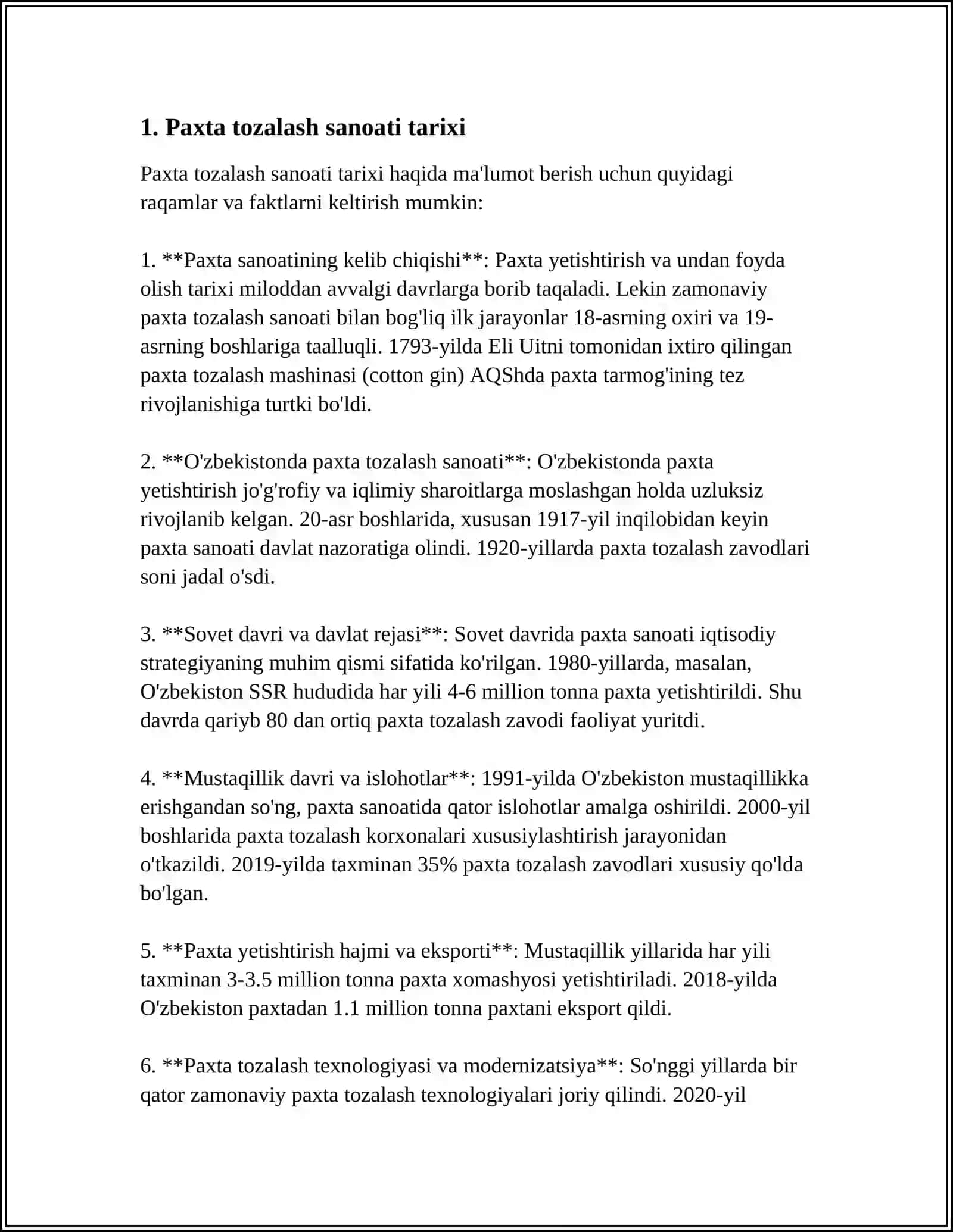 PAXTA TOZALASH SANOATI HAQIDA UMUMIY MA’LUMOTLAR 3