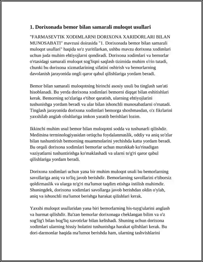 FARMASEVTIK XODIMLARNI DORIXONA XARIDORLARI BILAN MUNOSABATI 3