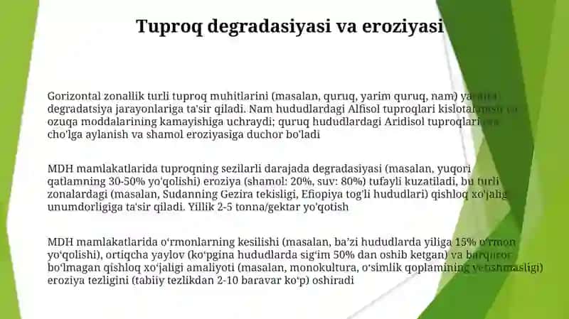 MDH mamlakatlarining gorizontal zonallikda tarqalagan tuproqlarining muhiti va òzgarish sabablari 3