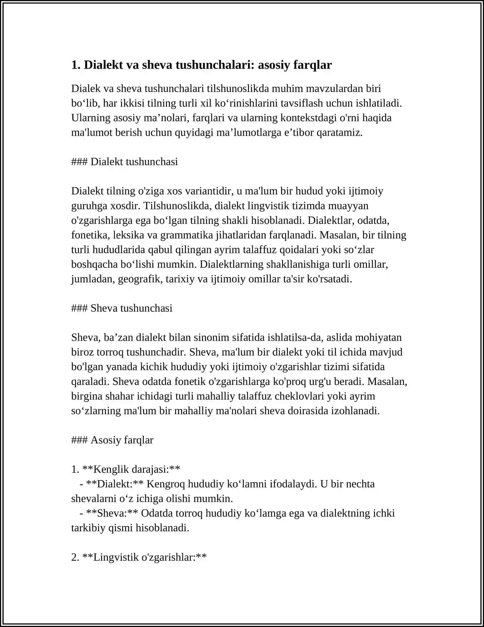 SHEVA, DIALEKT, LAHJA TUSHUNCHALARI.DIALEKTLARNI TADQIQ QILISH USULLARI 3