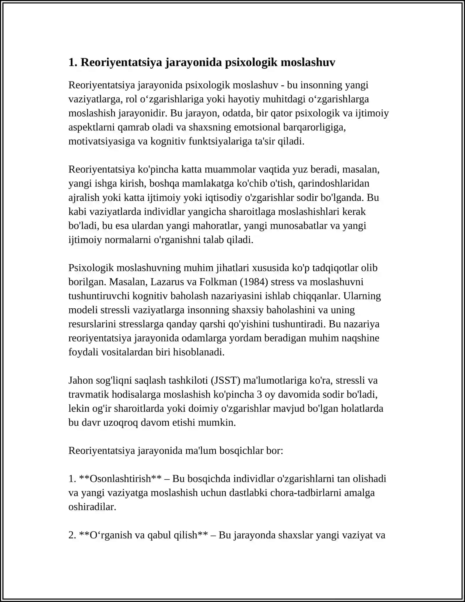 MUSTAQIL ISH Mavzu: KASB ADABTATSIYA VA REORIYENTATSIYA 3